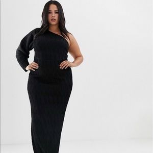 Brand New: Curve one sleeve black rib maxi dress